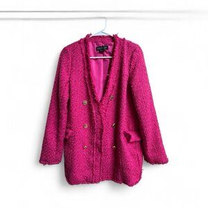 Rachel Zoe Hot Pink Bouclé Tweed Double Breasted Blazer Coat Women’s S